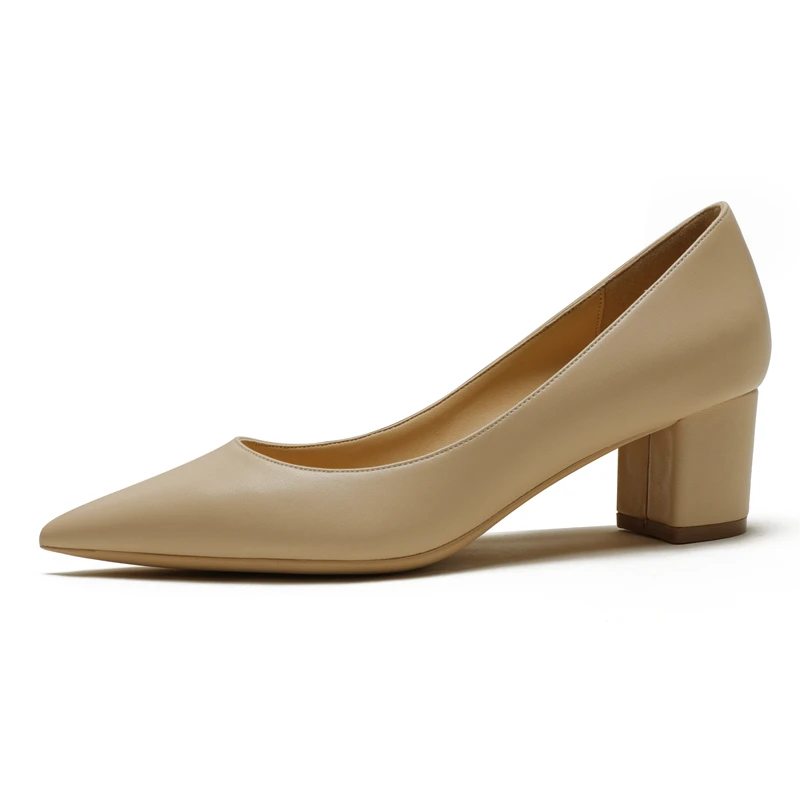 

New Big Size Pointed Toe Shoes Square High Heels Genuine Leather Women Pumps Elegant Office Lady Work Female Single Shoes A006