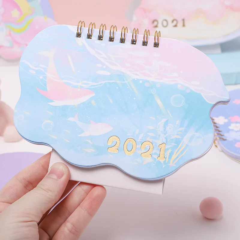 

New 2021 Lovely Cat and Cherry Blossom Desk Calendar DIY Cartoon Calendars Daily Schedule Planner 2020.07-2021.12
