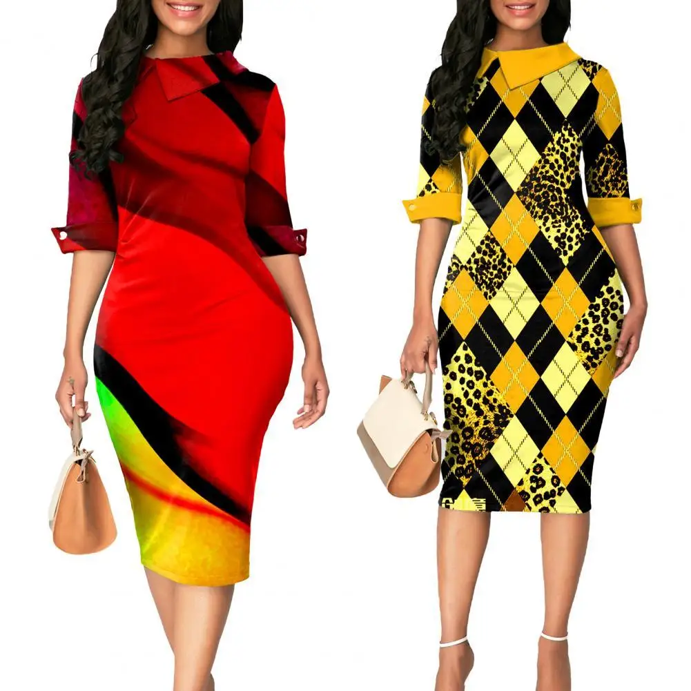 

2 Colors Elegant Lady Dress Zipper High Waist Half Sleeve Autumn Women Garment Dresses Female Clothing