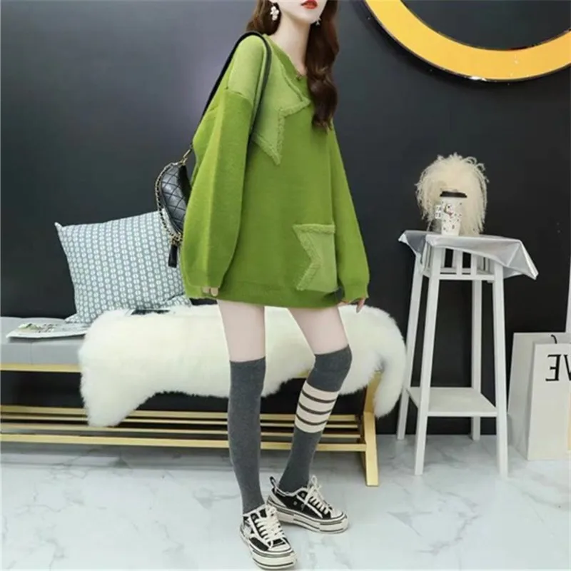 Свитер женский трикотажный из полиэстера для ранней весны свободный | Женская