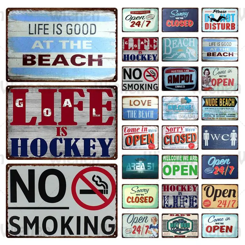 

Metal Plaques Welcome Sign Open / Closed 24/7 Shop Sign Metal Iron Plate Tin Sign Pub Restaurant Beach Bar Wall Decor Home Decor