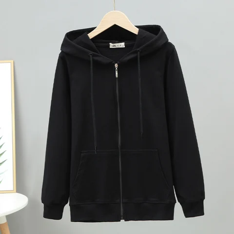 JMPRS 100% Cotton Women Hoodies Large Size Solid Zipper Casual Hooded Oversized Sweatshirt High Quality Autumn Long Sleeve Tops