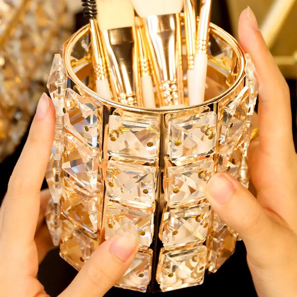 Роскошный Кристальный металлический держатель для кистей макияжа трубка