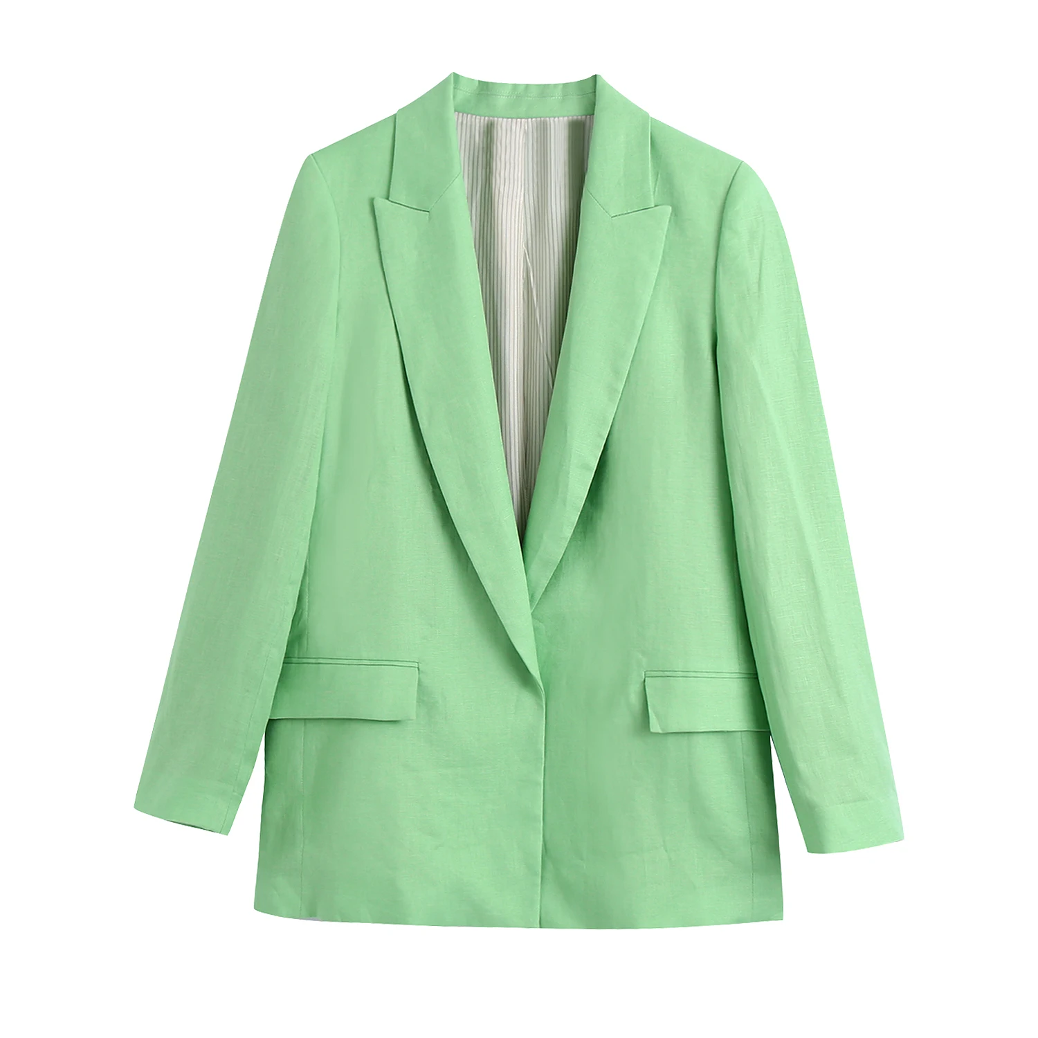 

Women Chic Green Oversized Blazer Za 2021 V Neck Pockets Long Sleeve Office Lady Jackets Linen Elegant Mujer Tops Blazer