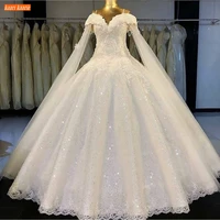 romantic lace wedding dress 2021 sweetheart appliqued sequined ball gown bride dresses long customized wedding gowns real photos
