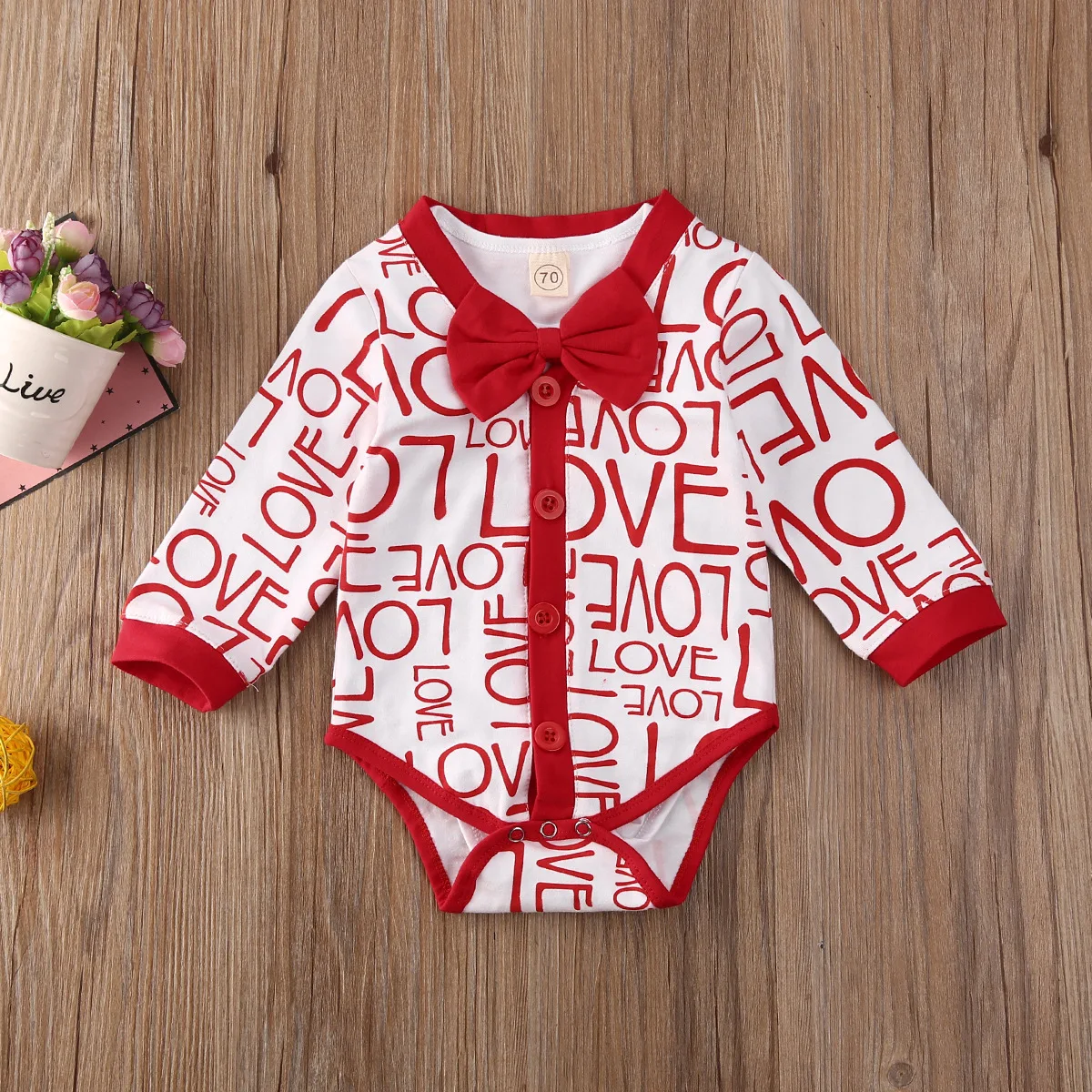 2020 Baby Clothing New Product Red LOVE Letter Print Long Sleeve Harisuit Valentine's Day Bodysuit Newborn Kids Boy Gentleman Cl |