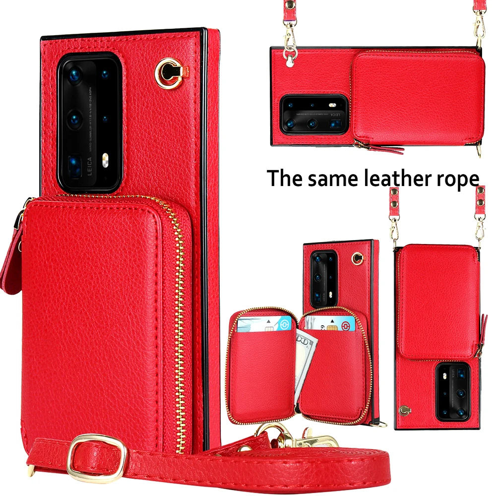 

huawei P40 case Luxury Leather Wallet Strap Cord Crossbody Phone Case For Huawei P40 Pro Plus Lanyard Cover Phone case