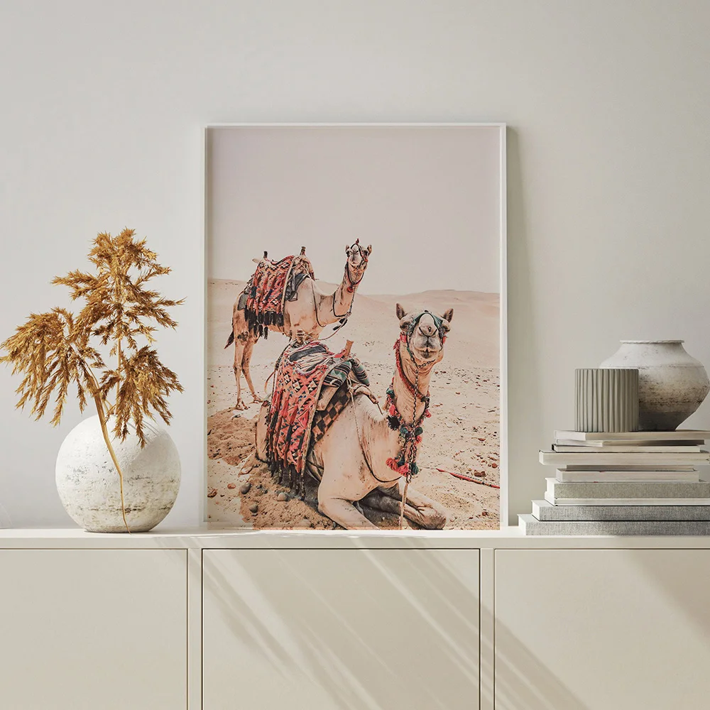 Марокканская дверь верблюд пустыня пейзаж скандинавские плакаты и принты