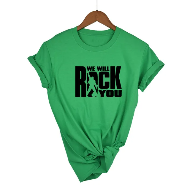 Green-B We Will Rock You Женская Футболка Летний стиль королева рок группа футболка короткий рукав хлопок рок-ролл женские топы - Цвет: Green-B