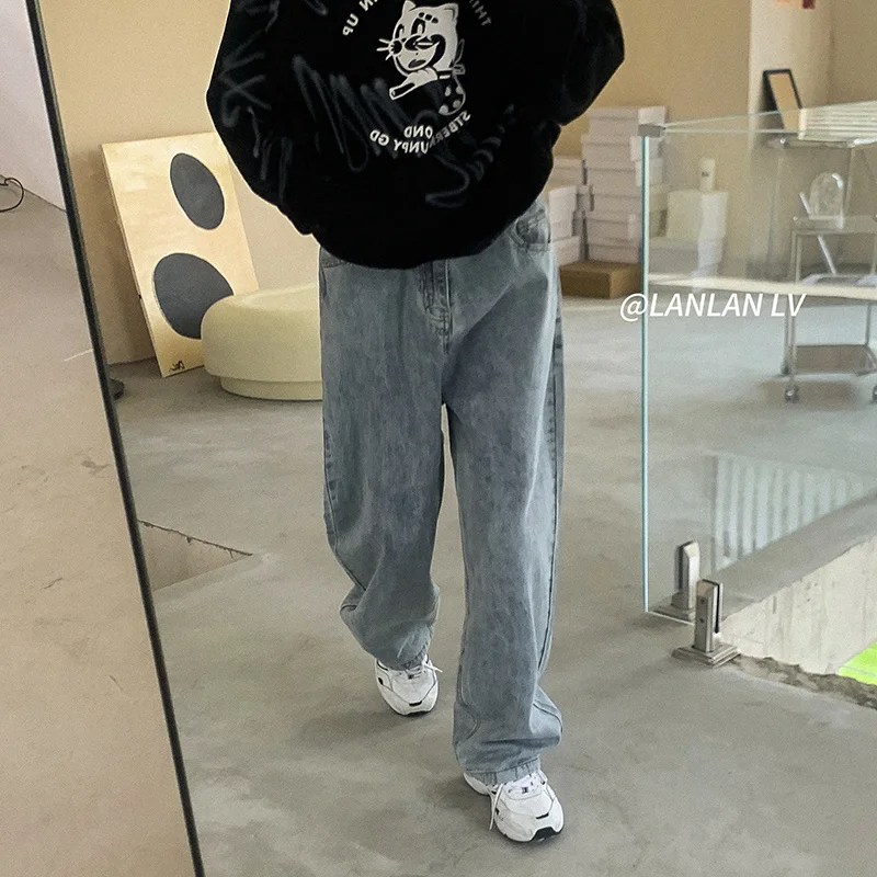 Autumn Cotton Multicolor Jeans Mens Fashion Casual Baggy Wide-leg Jeans Men Streetwear Loose Hip-hop Straight Denim Trousers Men