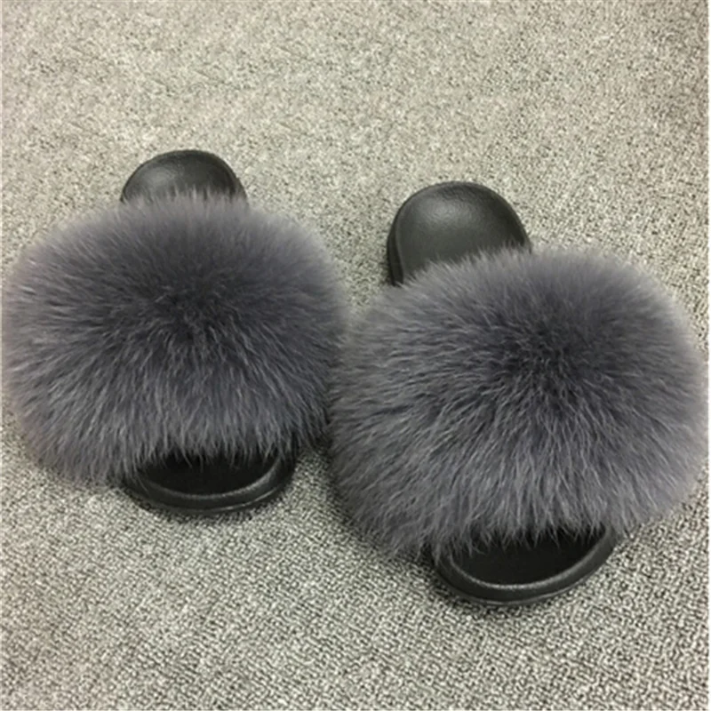 Лидер продаж Вечерние шлепанцы на меху Женские меховые с натуральным лисьим