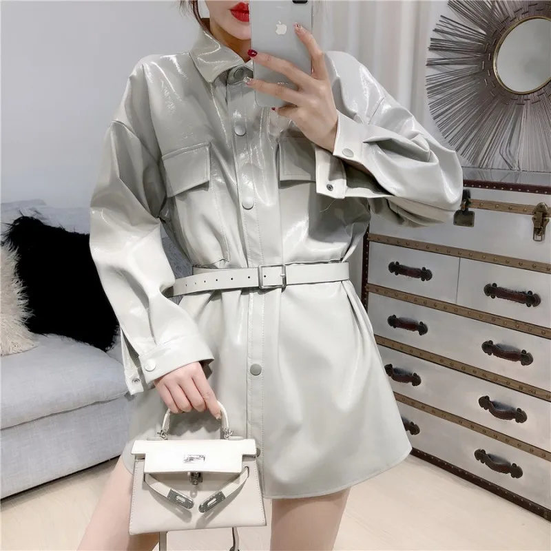 Зимняя женская куртка модная черная из искусственной кожи байкерская уличная