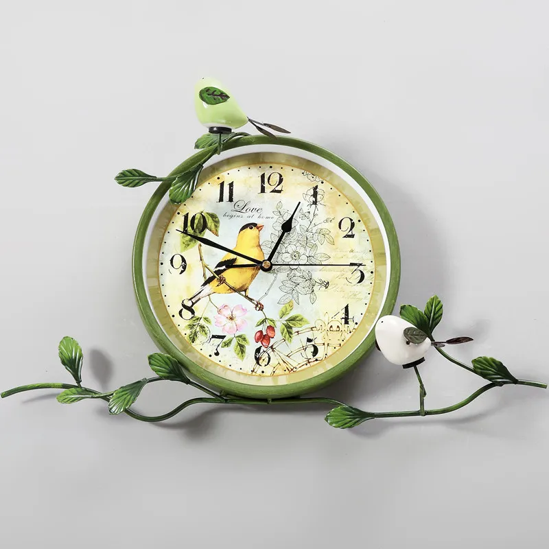 

Pastoral Silent Wall Clock Modern Design Creative Bird Novelty Personality Living Room Wall Clock Muur Klok Decor Clocks MM60WC