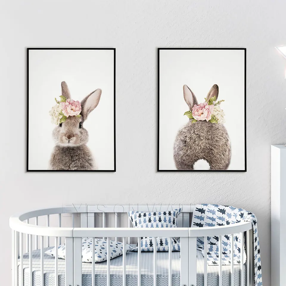 

Baby Nursery Rabbit Poster Prints Nordic Poster Aminials Canvas Painting For Living Kids Bedroom Modern Home Decorative Prins