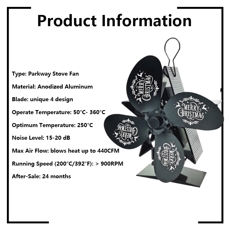 

Heat Powered Stove Fan Christmas 4-Blade for Wood Log Burner Fireplace Durable PI669