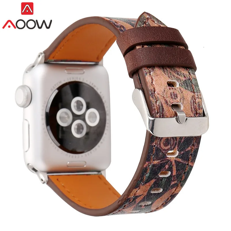 Винтажный кожаный ремешок для часов Apple Watch 38 мм 42 мм красный цветочный принт для женщин и мужчин сменный мужской т-браслет ремешок для iwatch 1 2 3