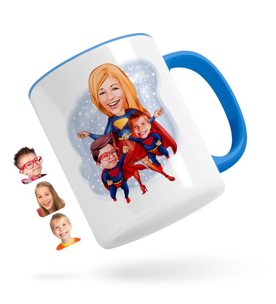 

Персонализированная супер мама и супер дети карикатура синяя кружка чашка