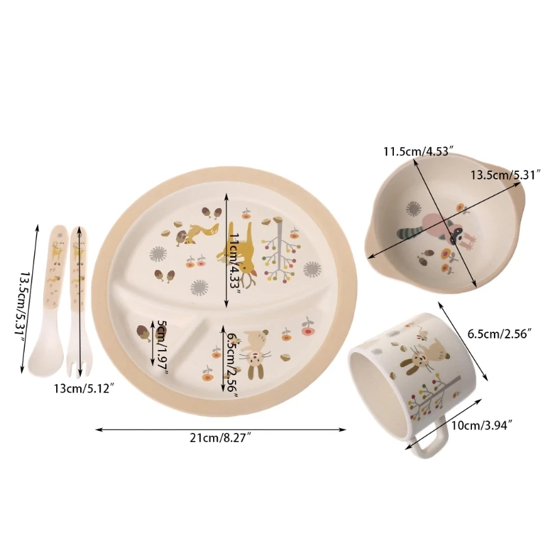 5 шт. тарелка для кормления ребенка вилки ложка чашка набор посуды Бамбуковая
