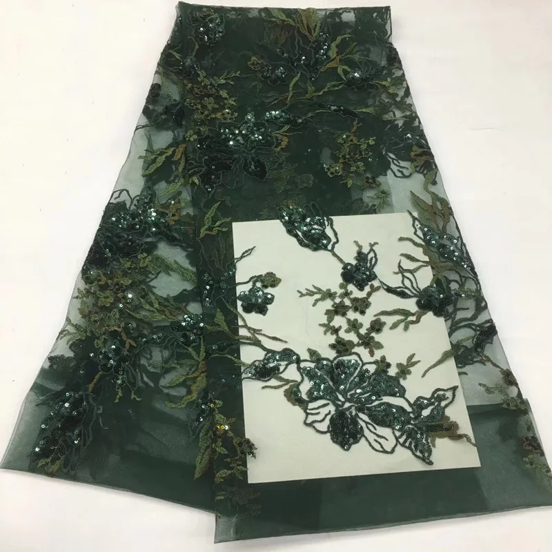 (5 ярдов/шт.) изумрудно-зеленый африканский тюль кружевная ткань красивые блестки