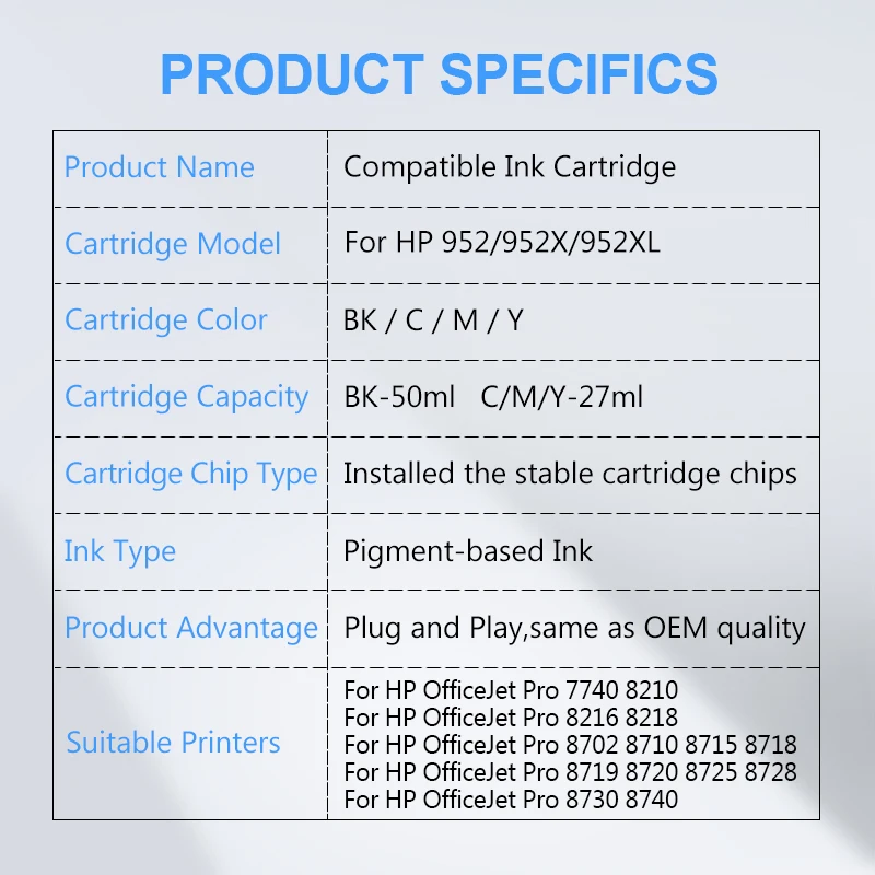Сменный картридж [сторонняя Марка] для HP 952XL 952X 952 Officejet Pro 7740 8210 8702 8710 8720 8725 8730 8740 |