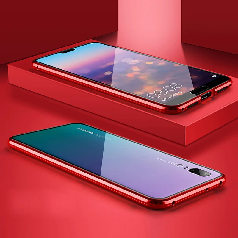 Красный Магнитная Адсорбция металлический корпус для Xiaomi 9 Lite SE 9T Pro 8 6X A2 CC9 CC9e Note 7 Pro F1 Redmi K20 Pro двухсторонняя, для стекла крышка - Цвет: Красный