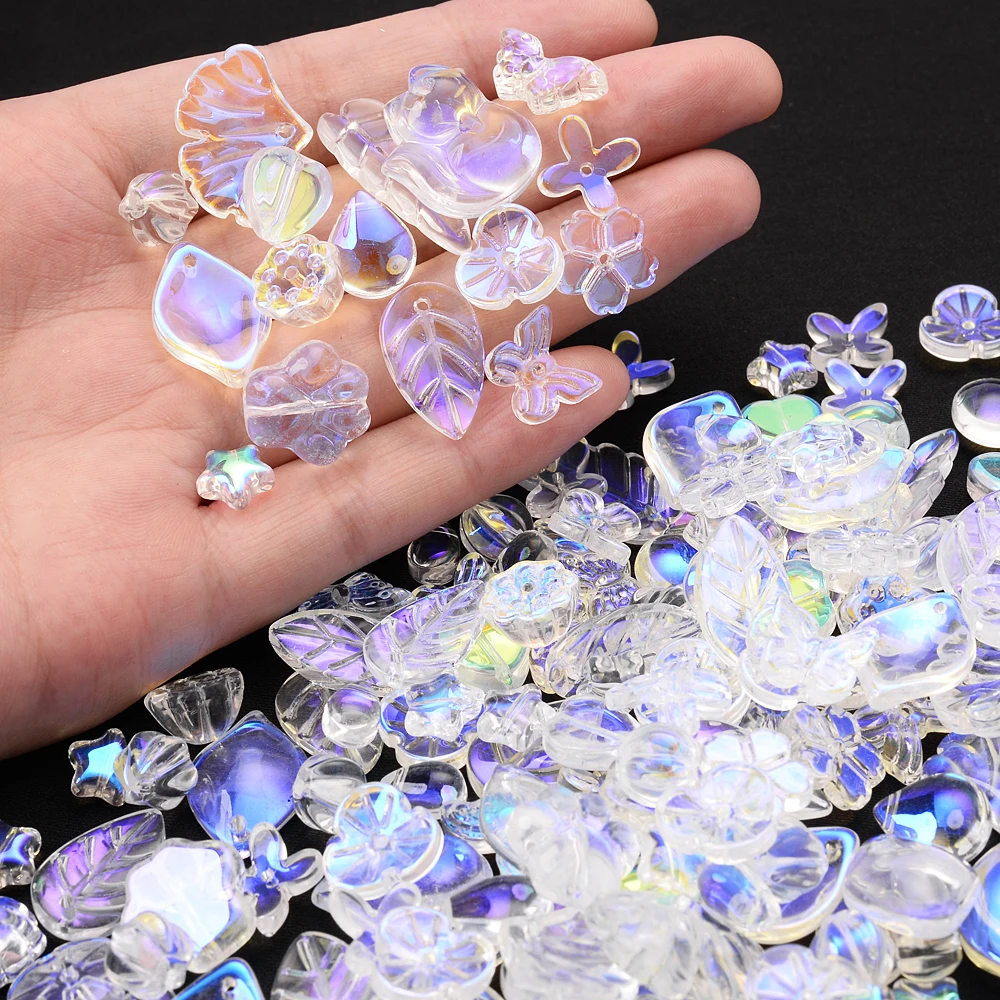 Прозрачные стеклянные бусины-разделители с листьями и цветами для изготовления