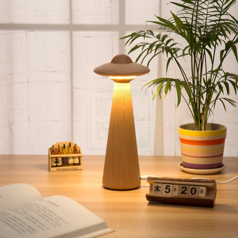 

Modern Wooden led table lamp standing lamp kids room lamp UFO lampshade wood desk lamp for bedside bedroom study readig lamp
