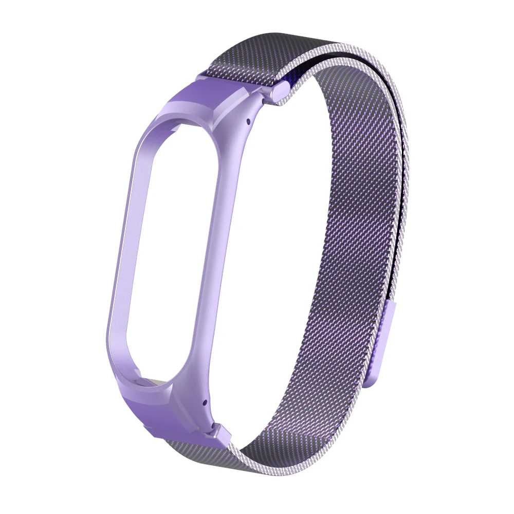 Bright purple Браслет mi Band 4, 3, магнитный привлекательный металлический браслет и браслет для Xiaomi mi, Band 4, Смарт mi 3, 4, аксессуары, ремешок на запястье - Цвет: Bright purple