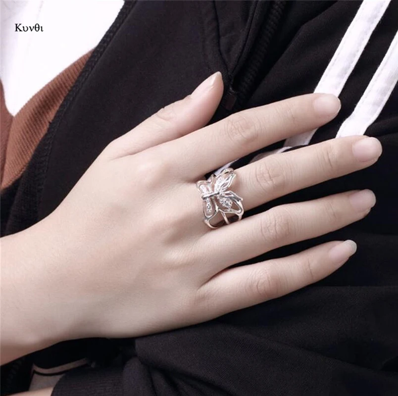 Изысканное посеребренное кольцо для женщин уникальное с полая бабочка новые