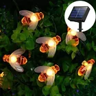 Рождественсветильник гирлянда с пчелами на солнечной батарее, 20 светодиодов, 50 светодиодов