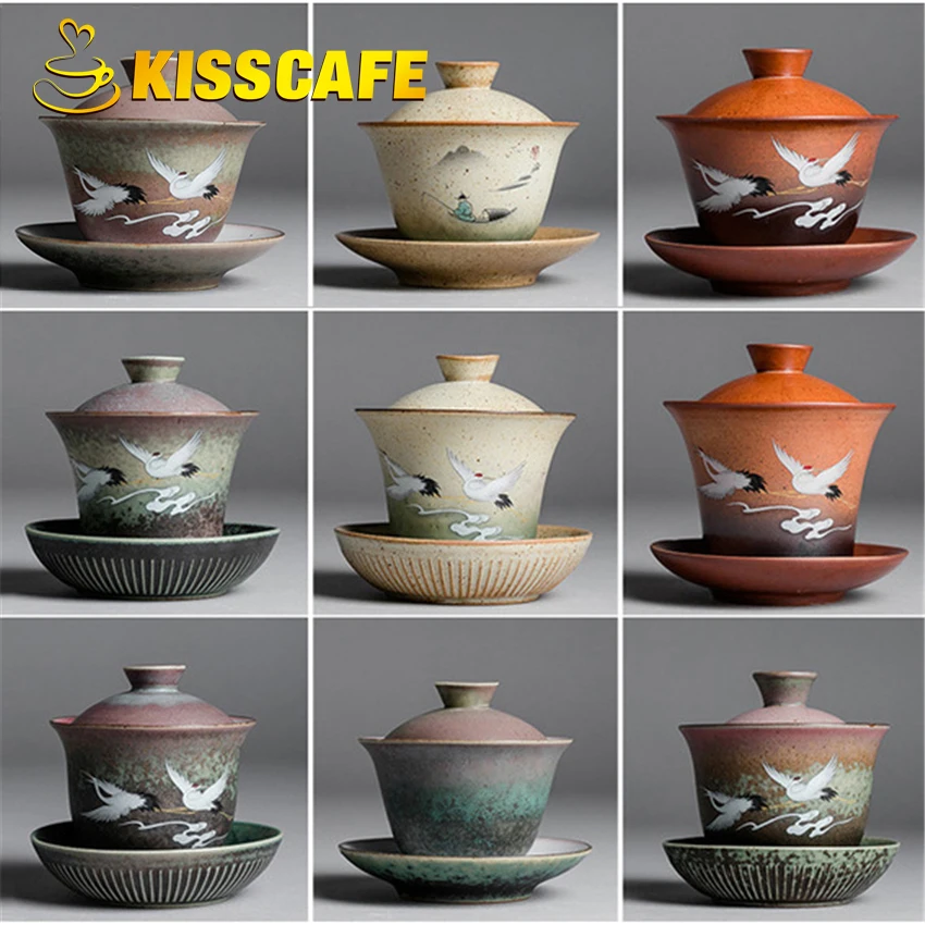 Чайный набор с эмалью Gaiwan расписанный вручную керамический чайный кунг фу чайная