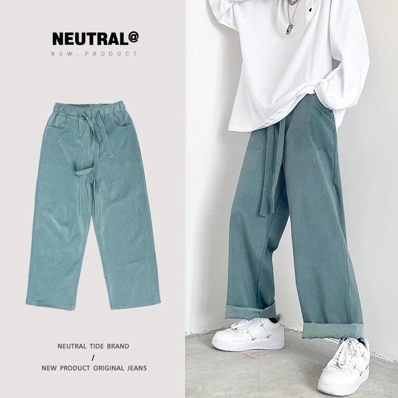 

Summer Drawstring Casual Pants Men's Fashion Ice Silk Wide-leg Pants Men Streetwear Loose Straight Pants Mens Trousers M-3XL