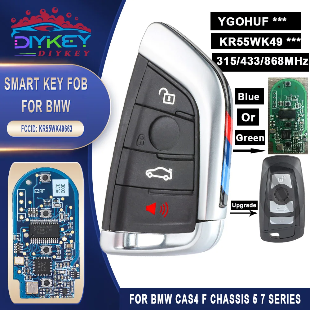 

DIYKEY YG0HUF57 315/434/868MHz PCF7953 Chip CAS4 CAS4+ System Modify 4 Button Remote Key Fob for BMW CAS4+ F Chassis 5 7 Series