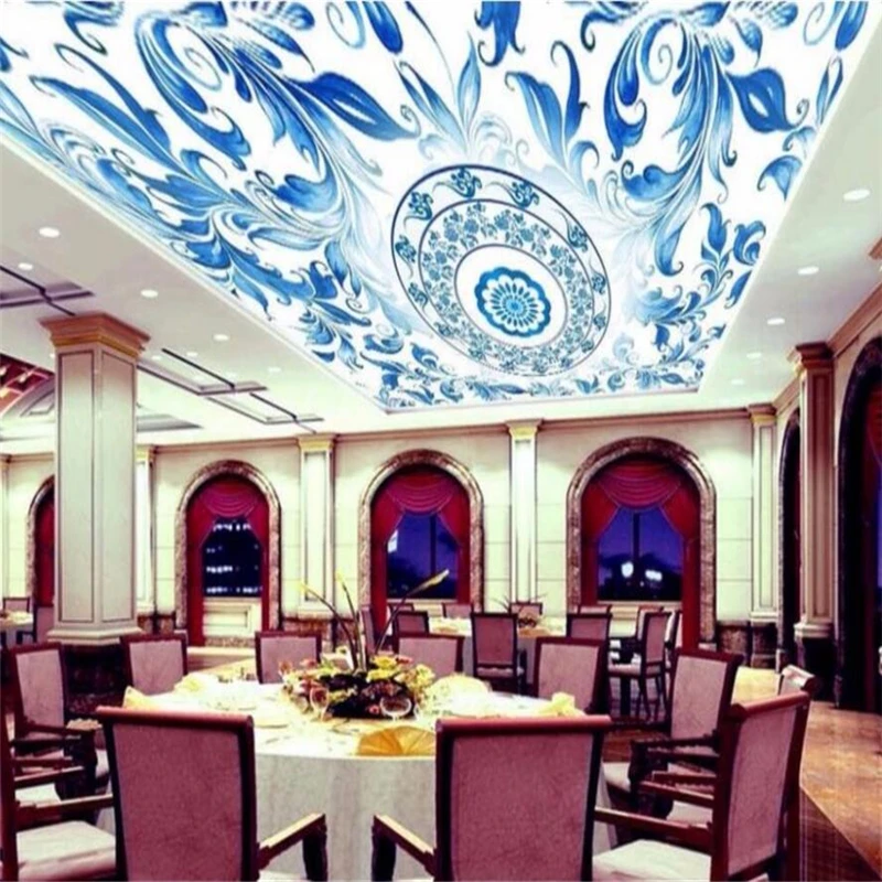 3D обои wellyu на заказ Настенные сине белый керамический узор украшение для потолка