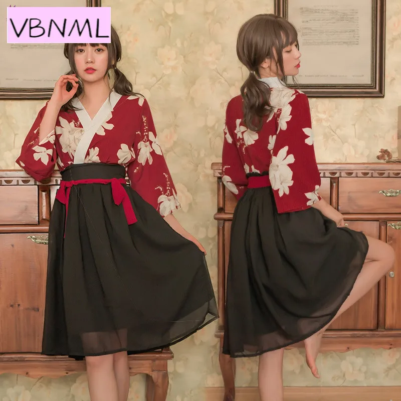 

VBNML Erotic Lingerie Classical Hanfu Print High Waist Long Skirt Uniform Suit Sexy Seduction Flared Sleeves Woman