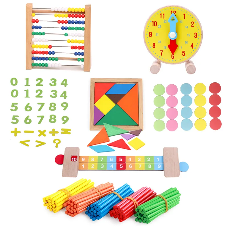 Дошкольного возраста деревянная детская игрушка мати набор часы счеты Танграм