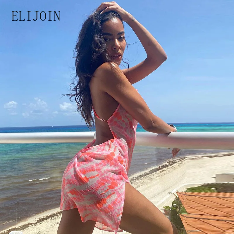 Платье женское короткое с открытой спиной и принтом на бретелях | Женская одежда