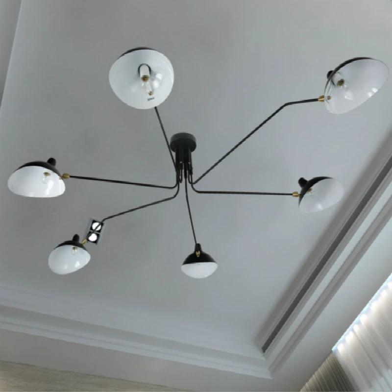 Потолочная люстра в стиле ретро черная лампа индастриал лофт паук Серж моилл