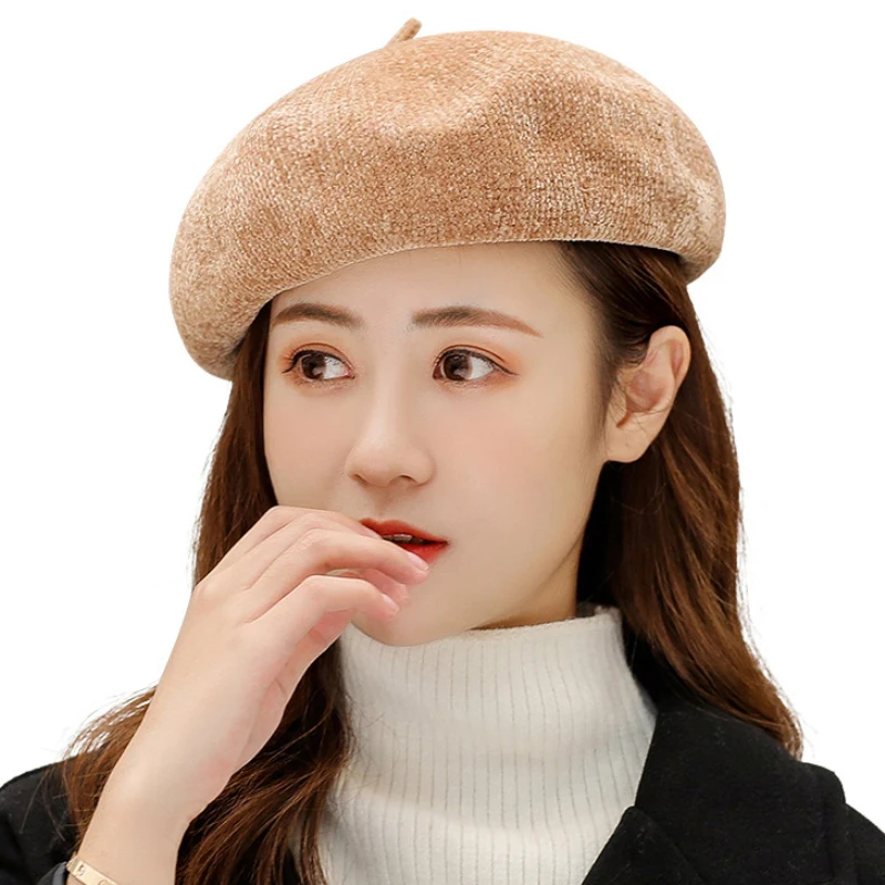 Женские вязаные береты HT2913 толстая теплая шапка для осени и зимы ретро берет
