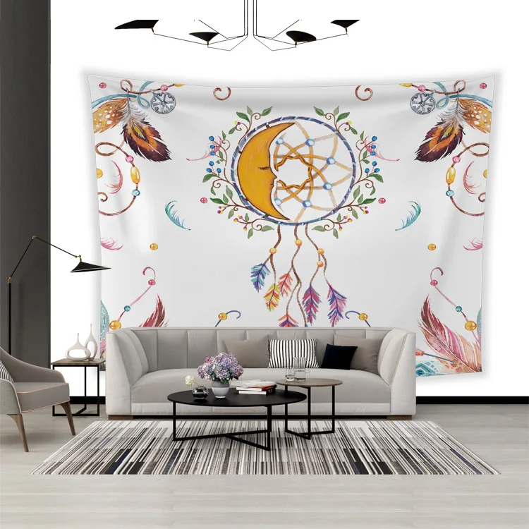 

Feather Tapestry Wall Blanket Hanging Cloth Background Wall Hand-painted Watercolor Style Colored Feather Tapestry