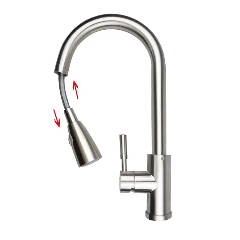 Матовый никель смеситель кран с одним отверстием выдвижной носик и для кухонной