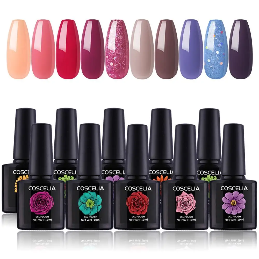 COSCELIA 10 шт. гелевый Набор для маникюра дизайн ногтей Замачивание от геля лак набор