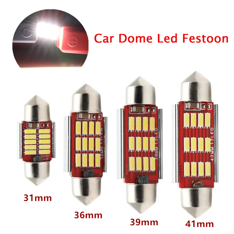 

Car Dome Led Festoon License Plate Clearance Light Error Free 4014 31mm 10smd 36/39/41 12smd Interior Roof Reading Lights Bulbs