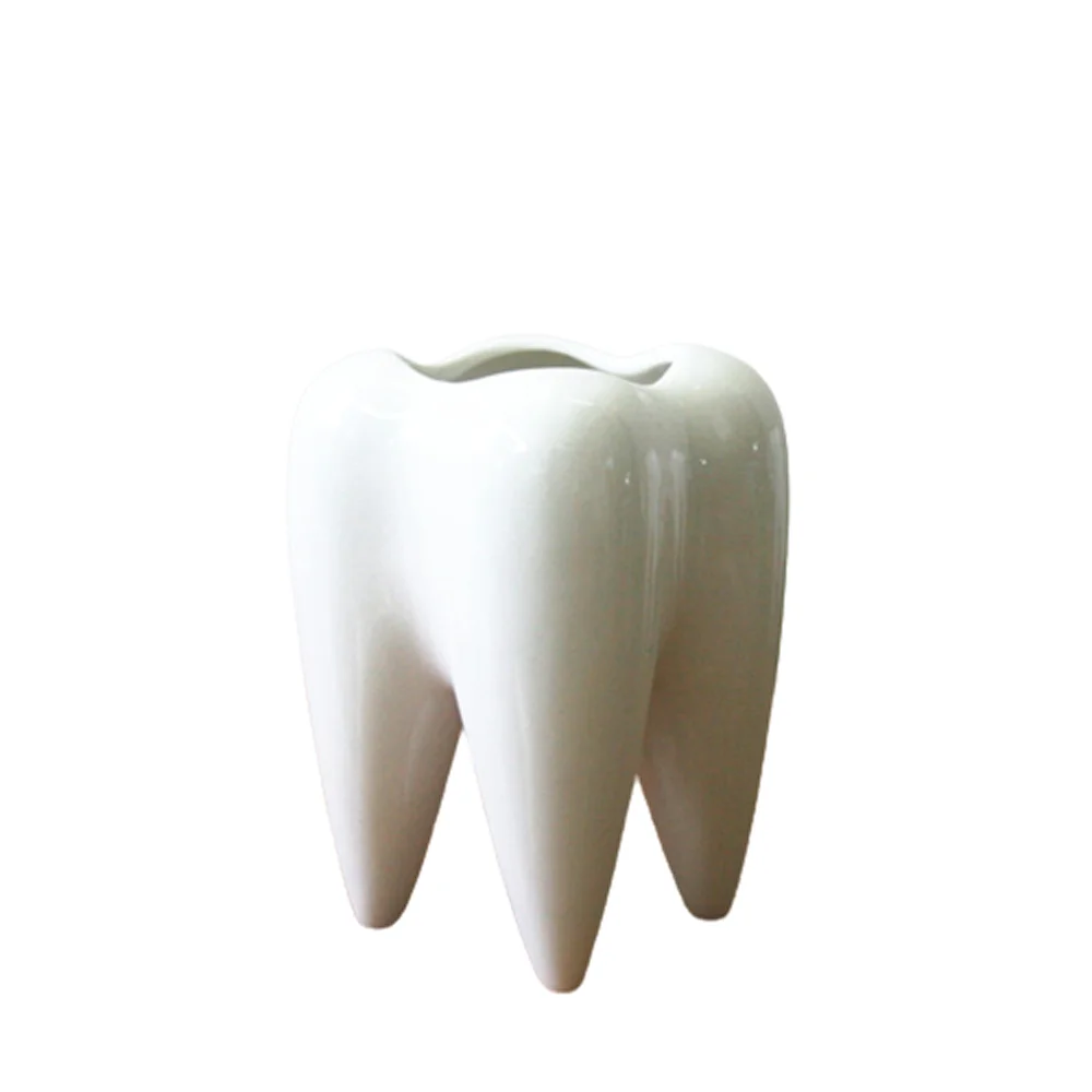 Белый керамический мясистый маленький цветочный горшок в форме зуба настольный