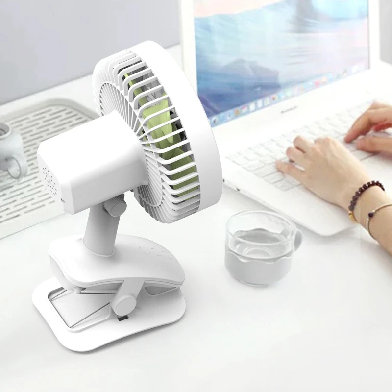 

New Shaking Head Fan with Light Charging Desktop Dormitory Stroller Mini Fan USB Clip Fan