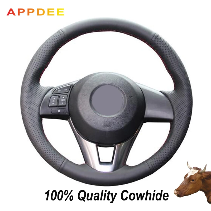 APPDEE черная натуральная кожа чехол рулевого колеса автомобиля для Mazda CX 5 CX5 Atenza 2014 3