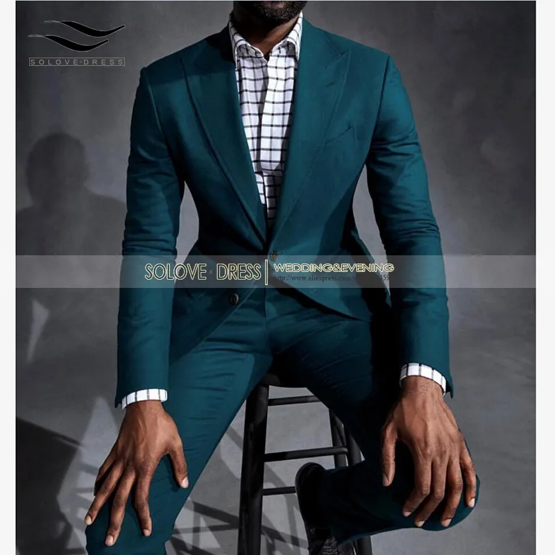 Solovedress (Blazer+Pants)2 Pieces Peaked Lapel Solid Mens Blazer Jacket Suit with Pants Single Breasted Formal Tuxedos Evening | Свадьбы и