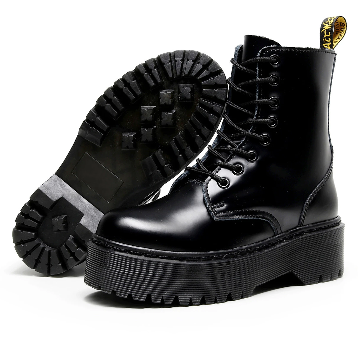 

Ladies black Martin boots autumn and winter new women's shoes fashion casual large size leather boots high top platform shoes