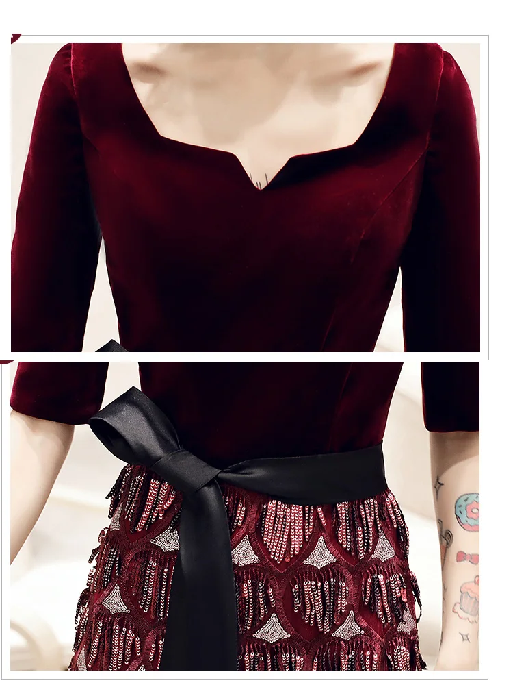 Это Yiya вечернее платье, с вырезом лодочкой полномерная прямая Robe De Soiree кисточки короткий рукав длиной до щиколотки женские вечерние платья E894