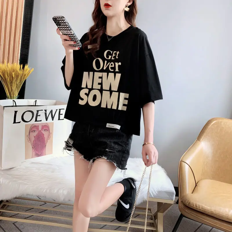 

Short sleeve loose LARGE T-SHIRT women's Korean net red ins fashion shirt short Fashion Top summer wear 2021 NEW